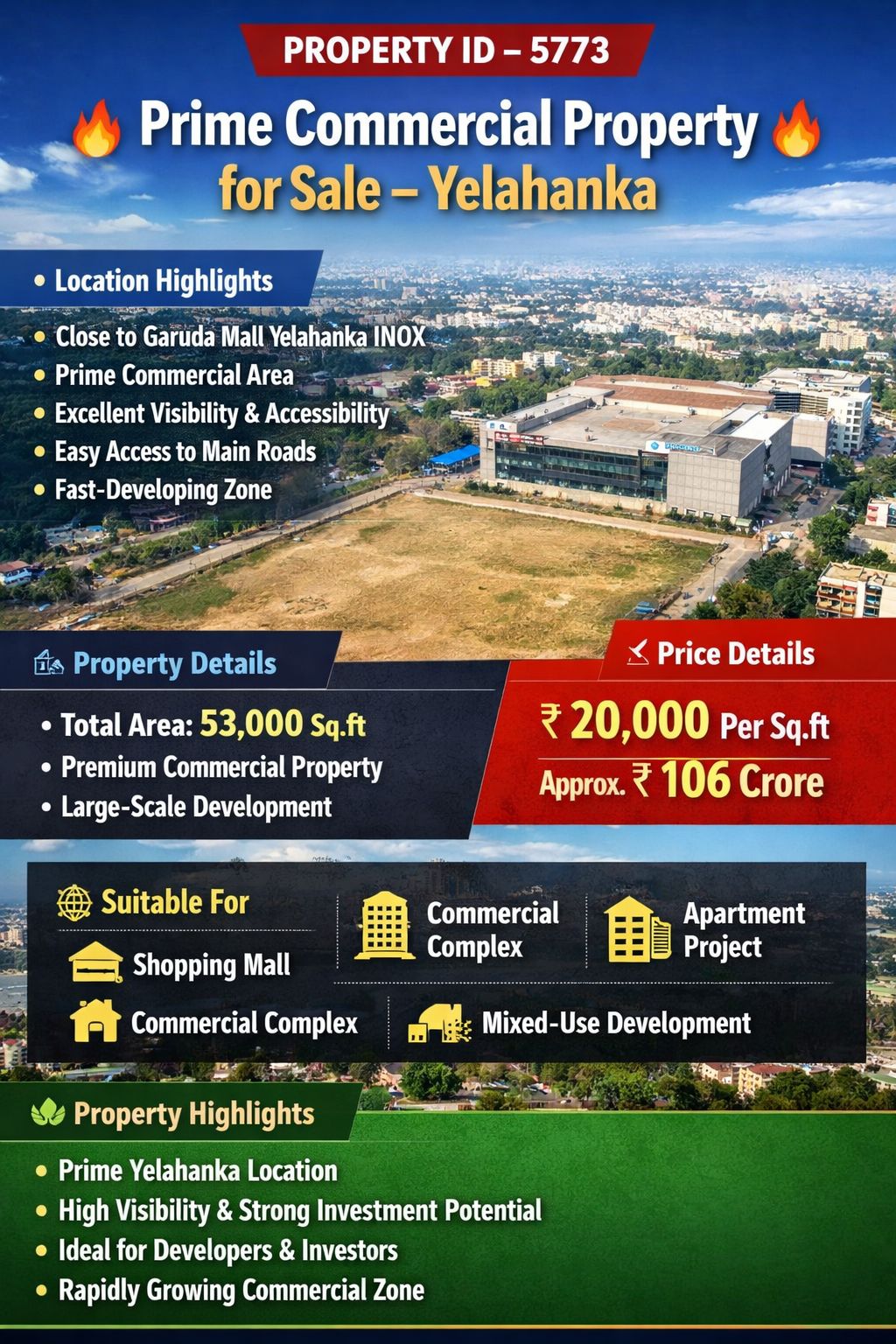  *PROPERTY ID – 5773* 🔥 *Prime Commercial Property for Sale – Yelahanka* 🔥